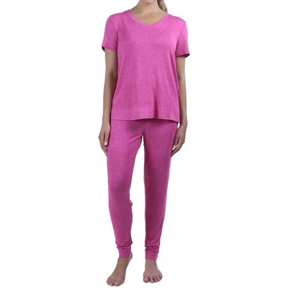 N Natori Women's Jogger and Short Sleeve Top Lounge PJ Set Pink NWT - Picture 4 of 6